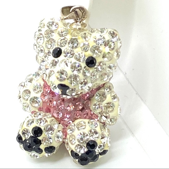 Rhinestone Bear .925 Pink & White Polar Bear Pendant - Picture 9 of 9
